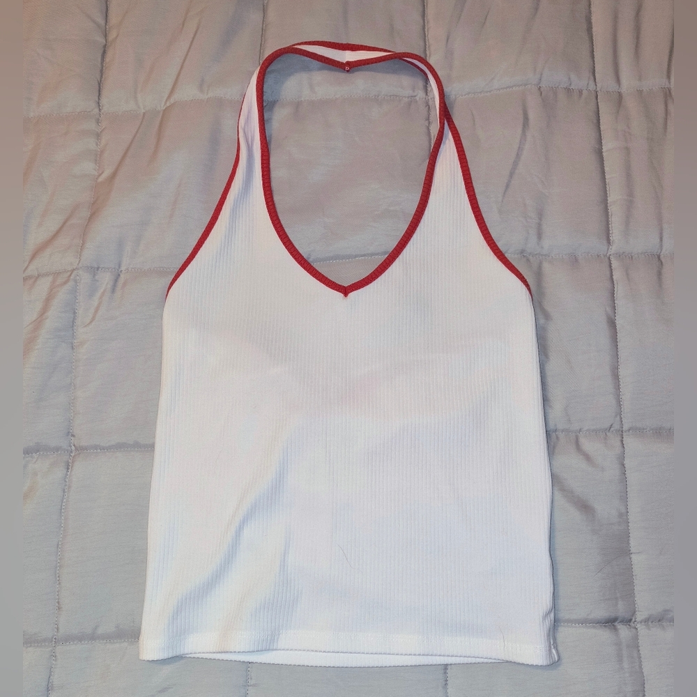American Eagle White and Red Women's Halter Top